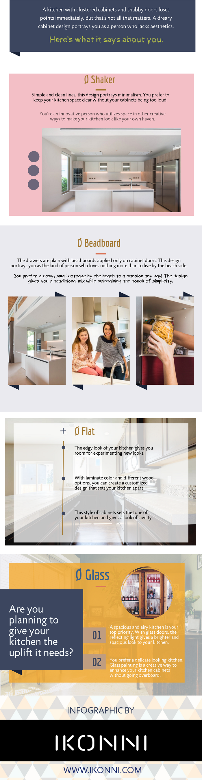 A kitchen with clustered cabinets and shabby doors loses points immediately. But that;s not all that matters.